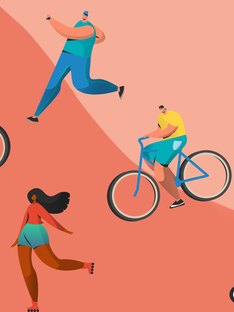 Drawings of people doing weight-loss exercises like running, walking and cycling