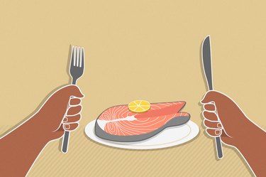 custom mixed media graphic with hands about to dig into fish