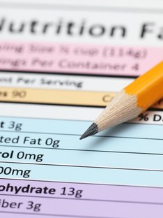 Nutrition facts label with different macronutrients highlighted
